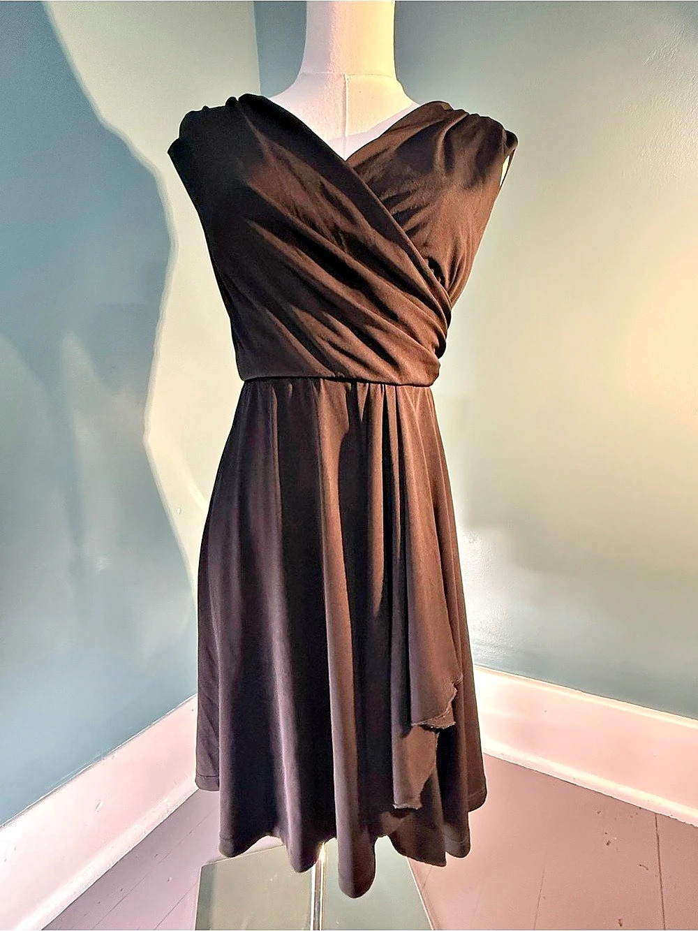Women’s BCX Surplice Stretch Fit Flare Draped Little Black Party Dress- Small